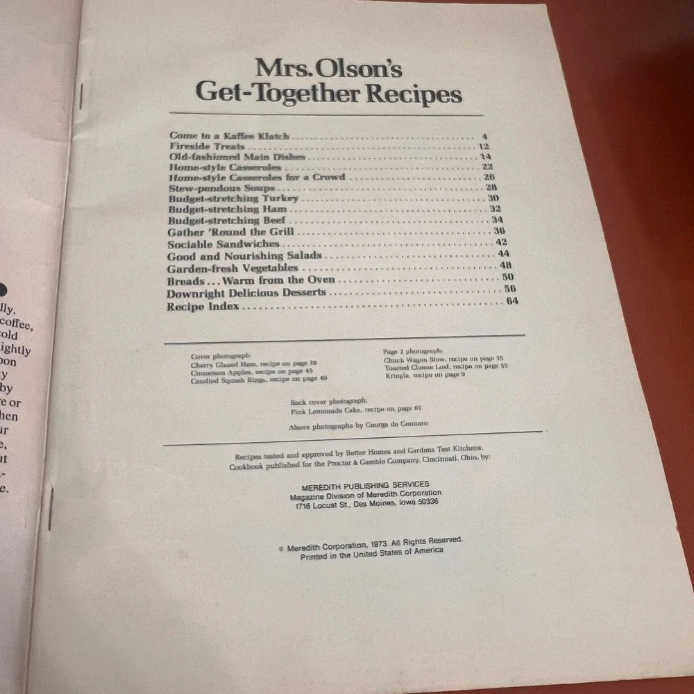 Vintage 1973 Mrs Olsons Get-Together Recipes Folgers Coffee Cookbook Booklet
